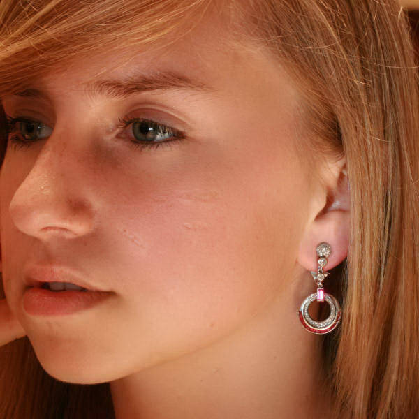 Estate ruby diamond dangle clip earrings platinum (image 5 of 6)